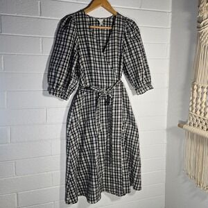 Target Gingham Wrap Midi Dress Medium Puff‎ Sleeve Picnic Easter Church Spring